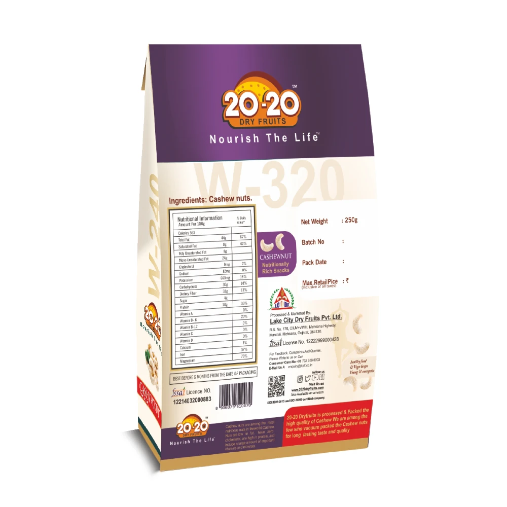 Premium Cashew Nut W-320 250g | 2020 Dry Fruits – Buttery Crunch - Image 2